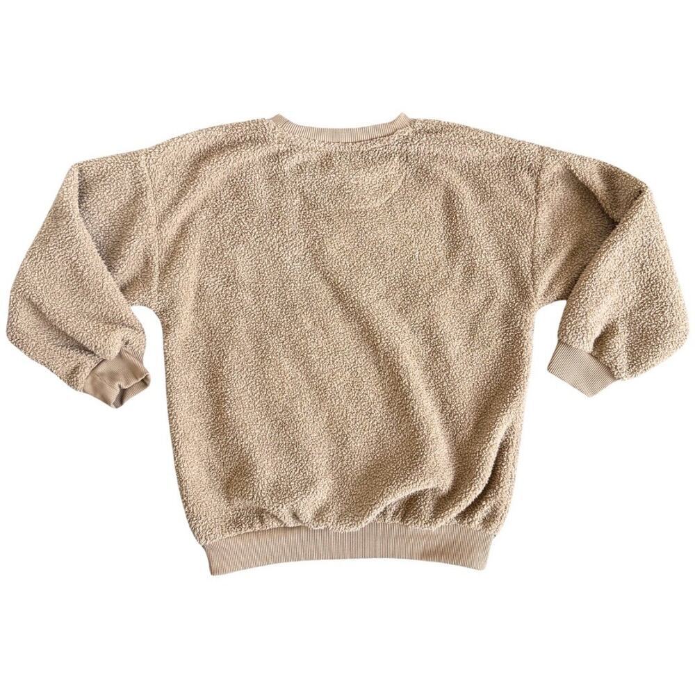 Nike Girls Swoosh Crewneck Sweatshirt Size 6-7 Beige Logo Cozy Pullover - Picture 3 of 5
